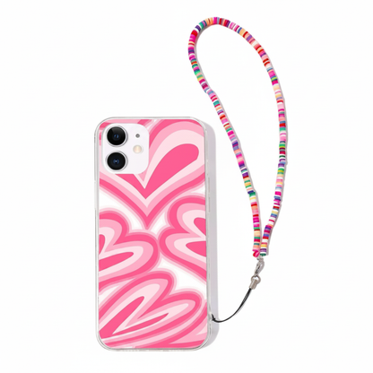Heart Pattern Phone Case with Beaded Lanyard on white background