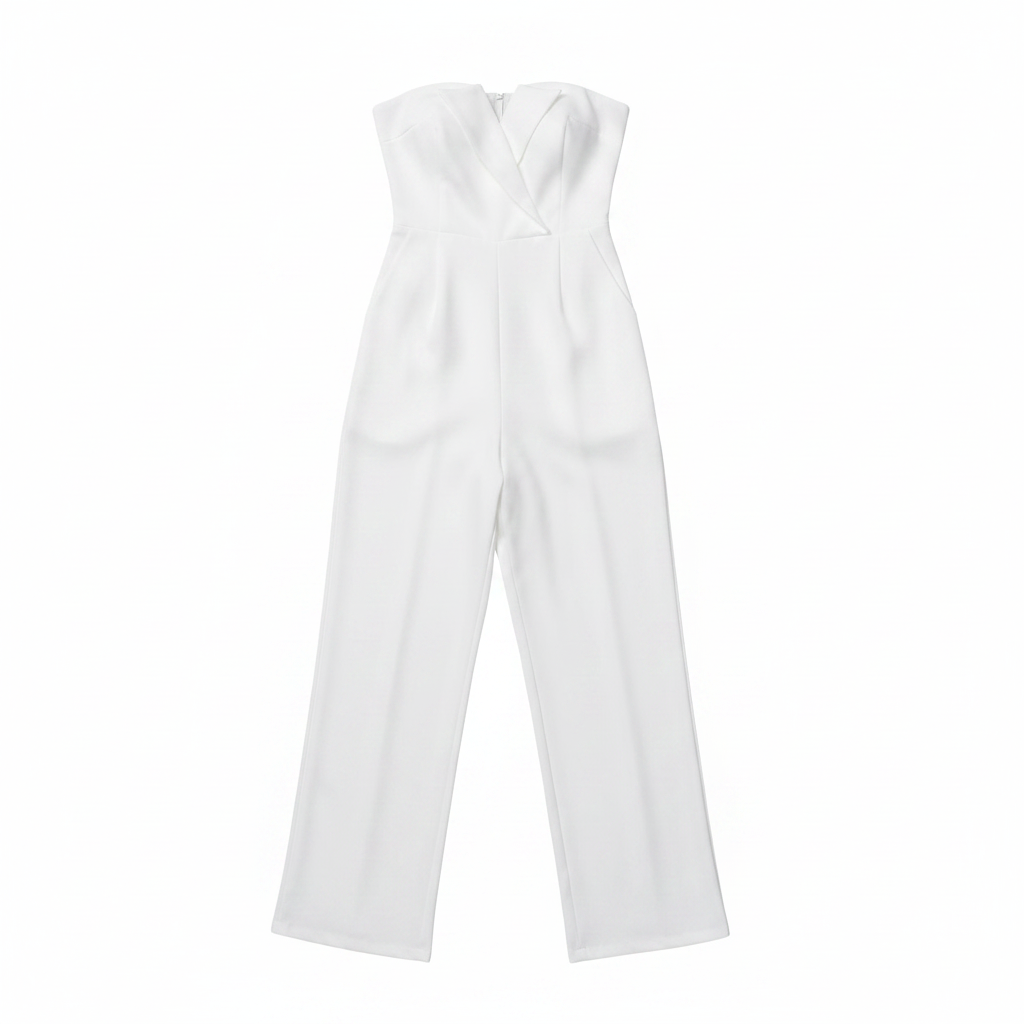 Privé Solid Slant Pocket Tube Jumpsuit on white background