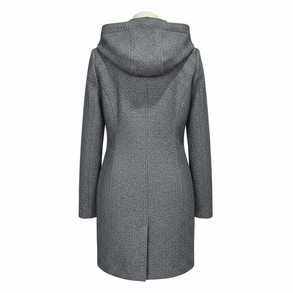 Ladies Grey Marl Hooded Zip-Up Long Coat – AI photo