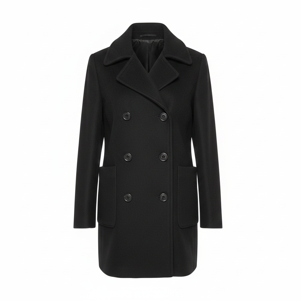 Ladies Black Wool-Blend Pea Coat – AI photo