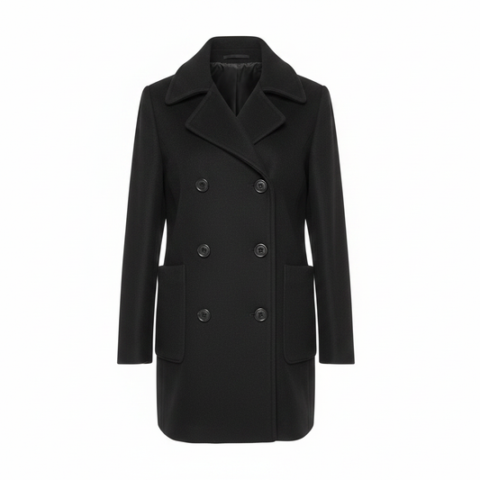 Ladies Black Wool-Blend Pea Coat – AI photo