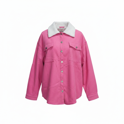 Ladies Hot Pink Corduroy Oversized Jacket White Sherpa Collar – AI photo
