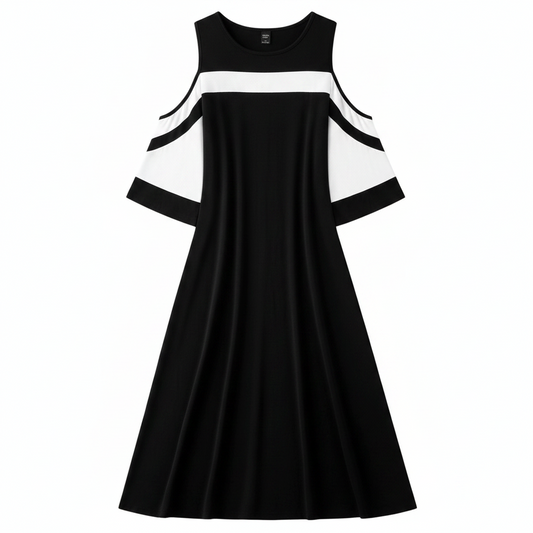 Plus Colorblock Cold Shoulder Maxi Dress