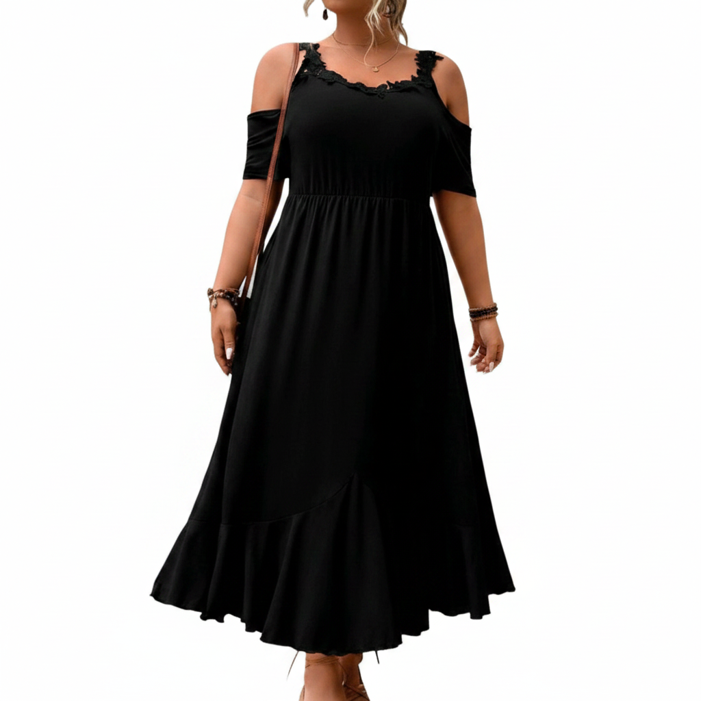 Plus Cold Shoulder Ruffle Party Dress