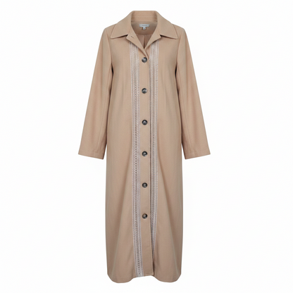 The 'Crochet' Nude Beige Lace Trim Maxi Coat Dress | Small