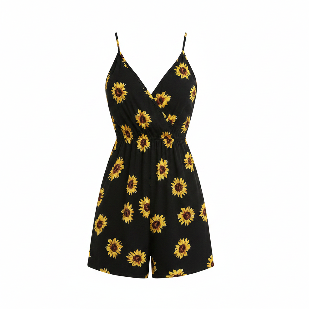 The 'Sunflower' Print Surplice Front Cami Romper