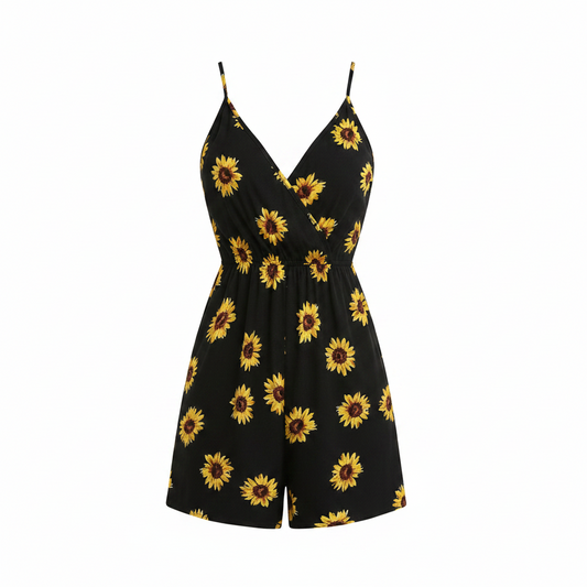 The 'Sunflower' Print Surplice Front Cami Romper