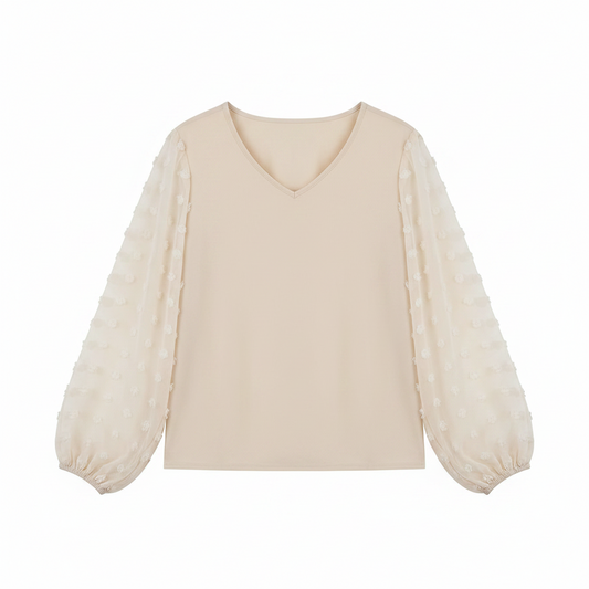 Swiss Dot Bishop Sleeve Blouse